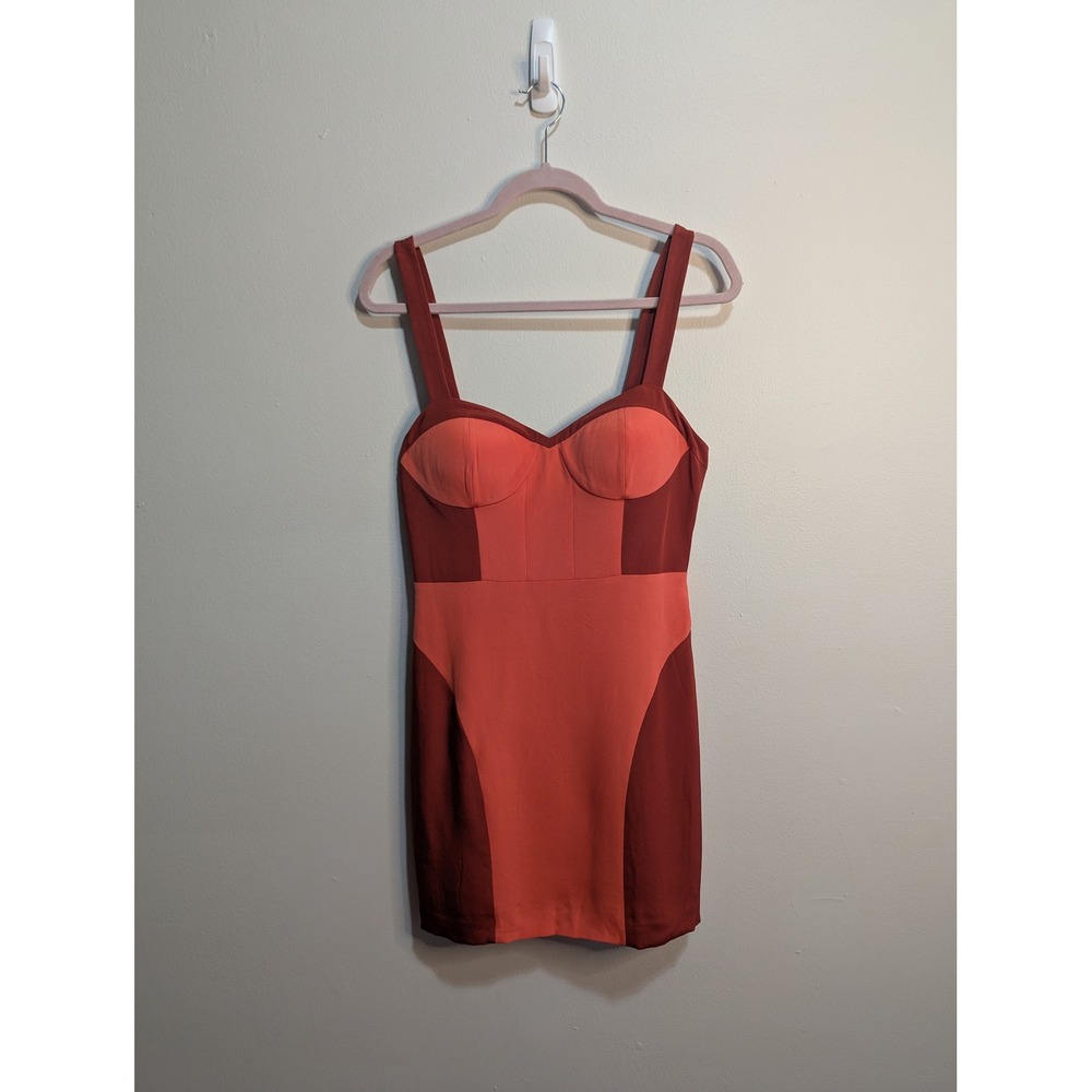 Rebecca Minkoff Silk Colorblock Bustier Mini Dress Coral Burgundy Size 10
